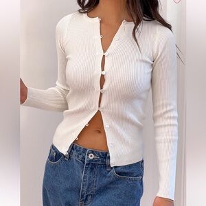 beginning boutique ribbed white button up long sleeve